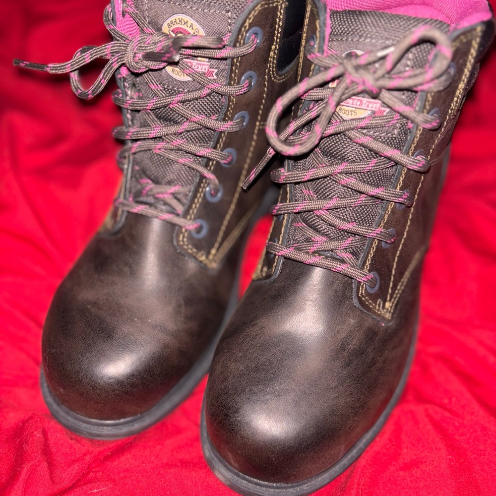 Brahma Women's Dark Brown Combat Boots with Pink Accents